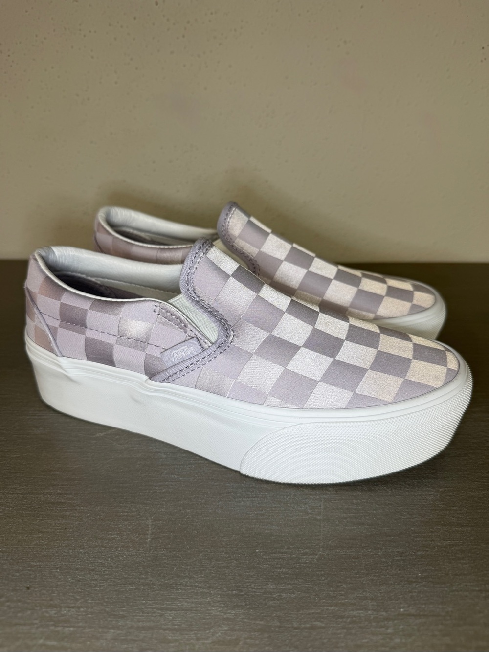Vans Slip On Stackform Women's Size 7.5 Shoes Purple White Low Platform Sneakers
